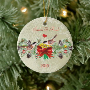 Birds Garland & Pinecones Christmas Photo Ornament