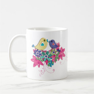 Birds, glass coffee mug