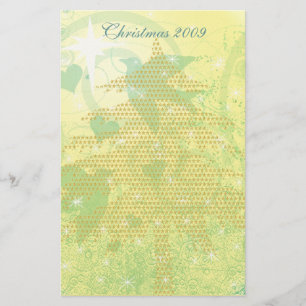 Birds & Gold Christmas Tree with Stars Stationery