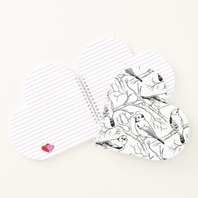 Birds hand drawn black & white pattern Modern Notebook (Inside)
