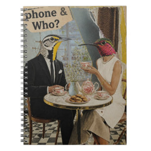 Birds Having Tea Party Mixed Media Collage Notebook