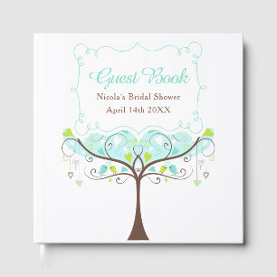 Birds Hearts Tree Blue and Green Bridal Shower Guest Book