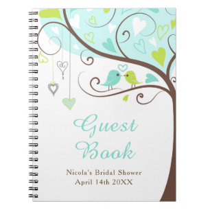 Birds Hearts Tree Blue and Green Bridal Shower Notebook