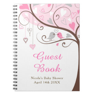 Birds Hearts Tree Pink Baby Shower Notebook