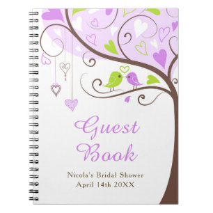 Birds Hearts Tree Purple and Green Bridal Shower Notebook