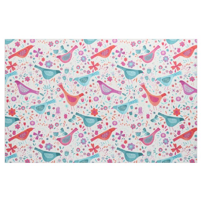 Birds in a Garden Modern Boho Watercolor Fabric (Fat Quarter)