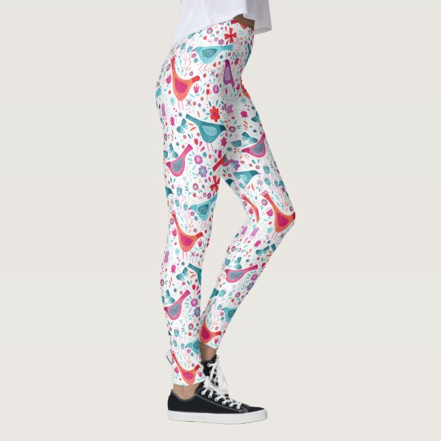 Birds in a Garden Modern Boho Watercolor Leggings (Right)