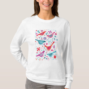 Birds in a Garden Pretty Watercolor Boho T-Shirt