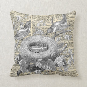 birds in a nest dictionary french inspired print cushion