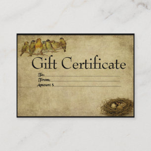 Birds In A Row- Prim Gift Certificate Cards