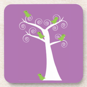 Birds in a Tree Cute Whimsical Green Bird Coaster