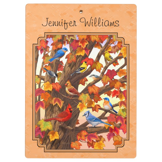 Birds in Autumn Maple Tree Peach Clipboard (Back)
