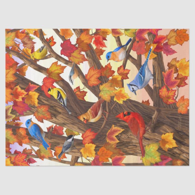 Birds in Autumn Maple Tree Tissue Paper (Front)