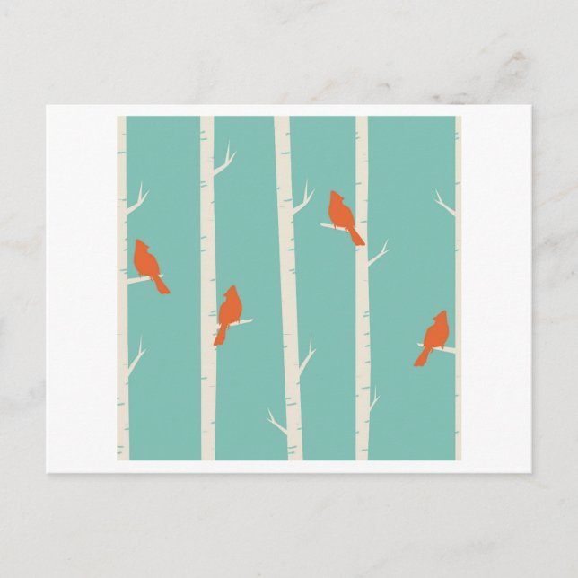 Birds In Birch Trees (Aqua/Green) Postcard (Front)