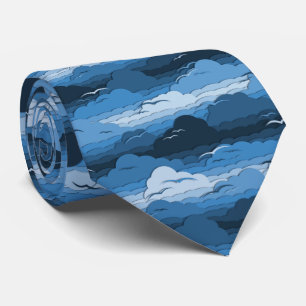 Birds in Cloudy Blue Sky Pattern Tie