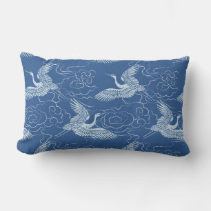 Birds in Flight Blue Chinese Ceramic Pattern Lumbar Cushion
