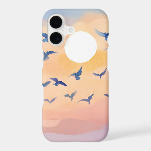 Birds in Flight Sunset Nature Watercolor