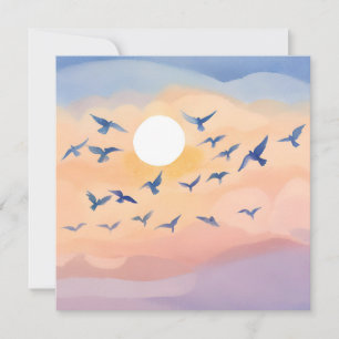 Birds in Flight   Sunset Nature Watercolor   Blank Thank You Card