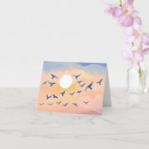Birds in Flight   Sunset Nature Watercolor Card