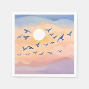Birds in Flight Sunset Nature Watercolor Napkin