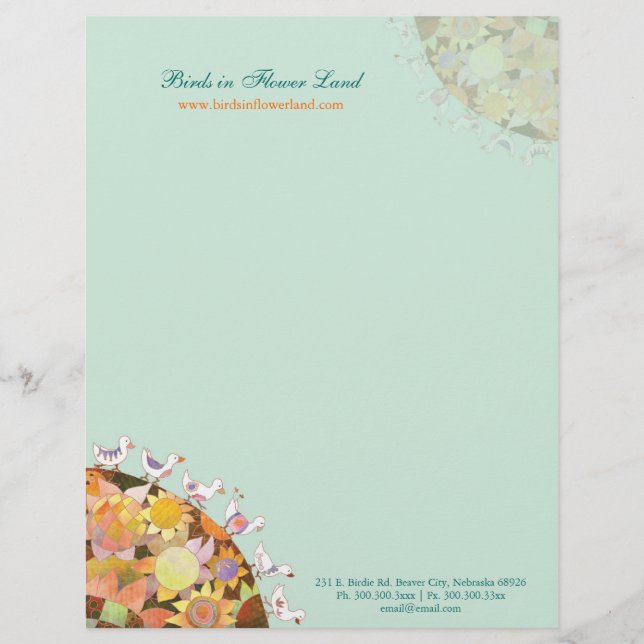 Birds in Flower Land Baby Business Custom Letterhead (Front)