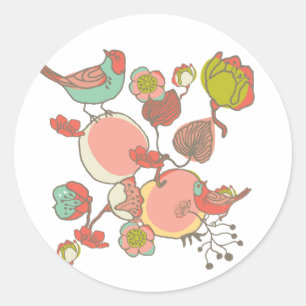 Birds in Fruit Tree Classic Round Sticker