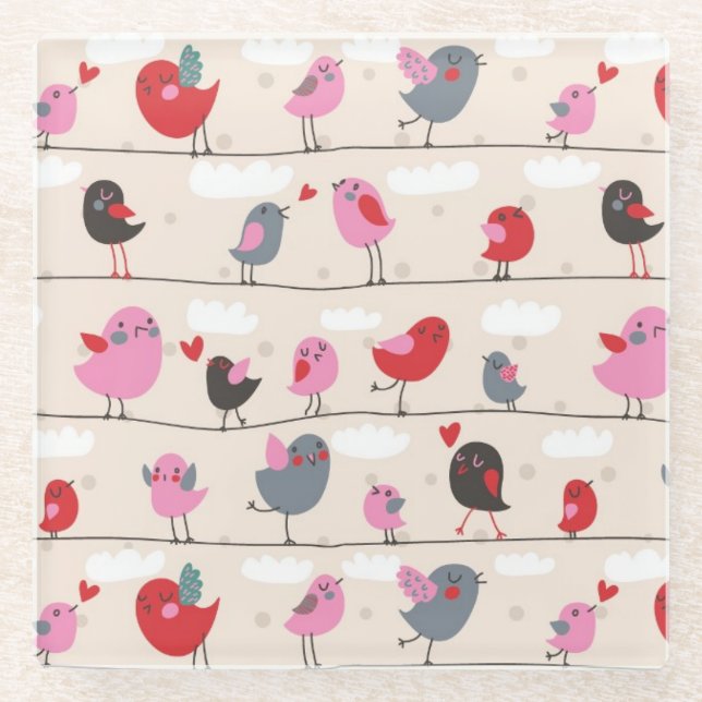 Birds in Love Glass Coaster (Front)