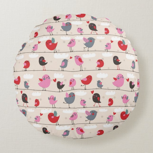 Birds in Love Round Cushion (Front)