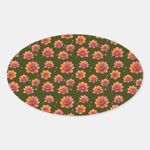 Birds in Magnolias with Dark Olive background, Oval Sticker