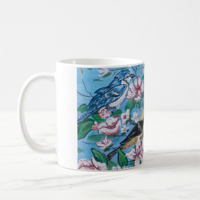 Birds In Nature Blue Coffee Mug (Left)