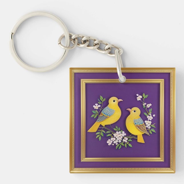 🕊️ Birds In Ornate Gold Frame For Gift 🕊️ Key Ring (Front)