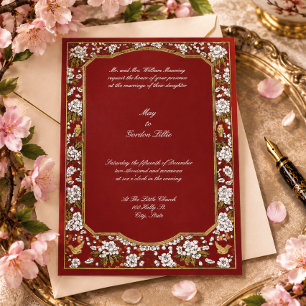 Birds In Pink Cherry Blossoms Tree Wedding Invitation