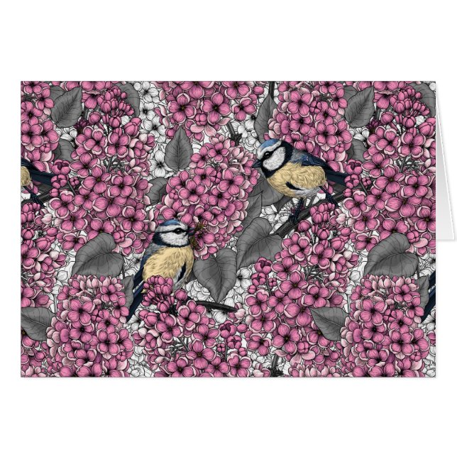 Birds in pink lilac garden (Front Horizontal)