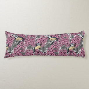 Birds in pink lilac garden body cushion