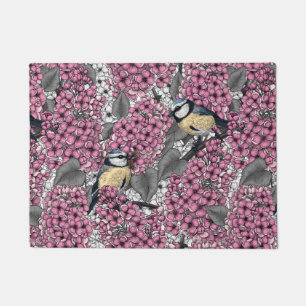 Birds in pink lilac garden doormat