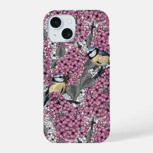 Birds in pink lilac garden iPhone 15 case