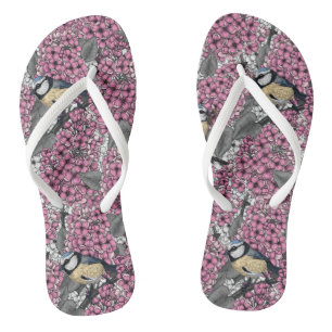 Birds in pink lilac garden jandals
