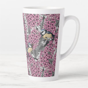 Birds in pink lilac garden latte mug