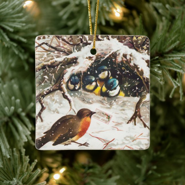 Birds in snow ceramic ornament (Tree)