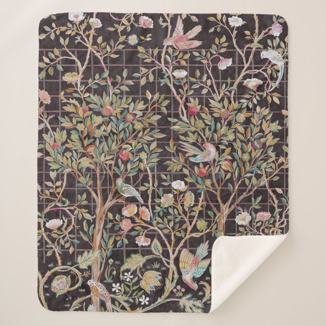 Birds in The Flower Garden, William Morris Sherpa Blanket (Front)