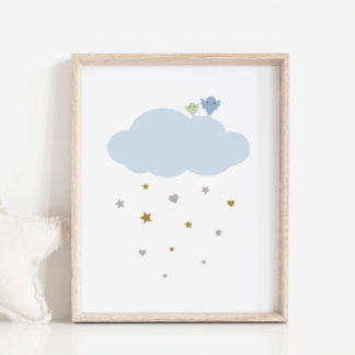 Birds in the Sky Cloud & Stars Nursery Art Poster