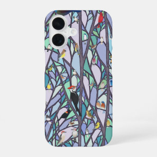 birds in the stained glass tree iPhone 16 case