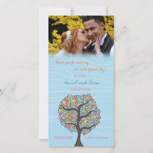 Birds in Tree Blue Thank You Wedding Photo Card