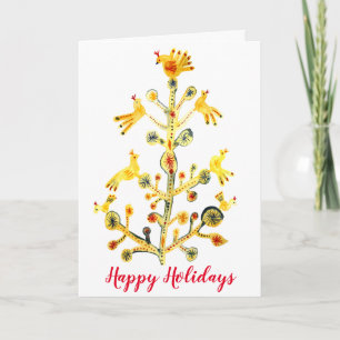 Birds in Tree Folk Art Watercolor CUSTOMIZE IT Card