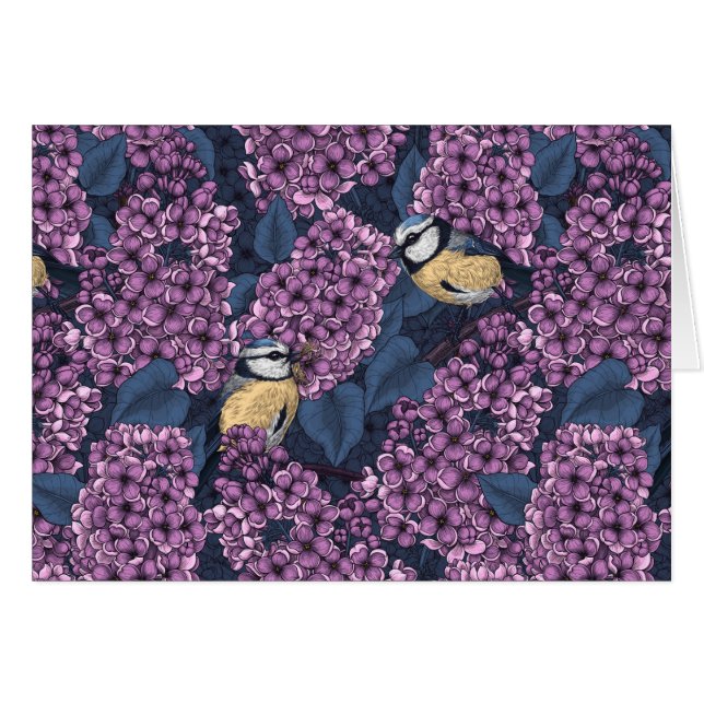 Birds in violet lilac garden (Front Horizontal)