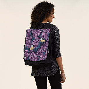 Birds in violet lilac garden backpack