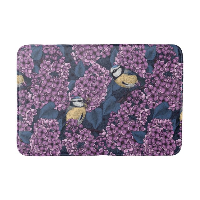 Birds in violet lilac garden bath mat (Front)