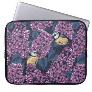 Birds in violet lilac garden laptop sleeve
