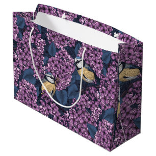 Birds in violet lilac garden large gift bag