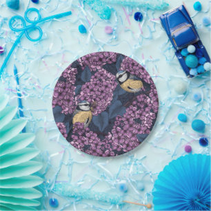 Birds in violet lilac garden paper plate